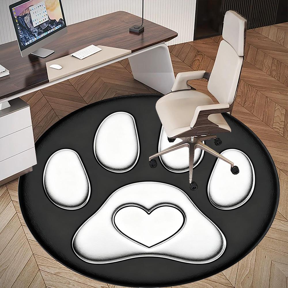 1pc Paw Print Heart Round Chair Mat Office Area Rug - Non-Slip, Floor Mat for Office, Bedroom, Ideal Home Decor Gift P0105102