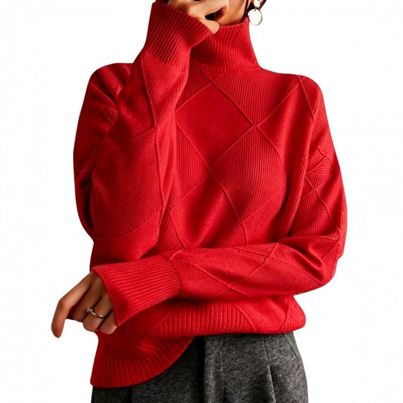 Womens Loose Knit Sweater High Neck Warm Pullover Solid Color Casual Winter Top