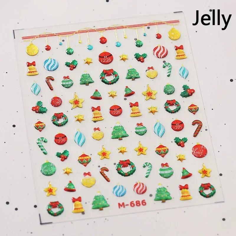 Gold Stamped White Christmas Tree Snowflake 3D Self Adhesive Nail Art Stickers Santa Claus Elk Xmas Cartoon Cute Manicure Decals