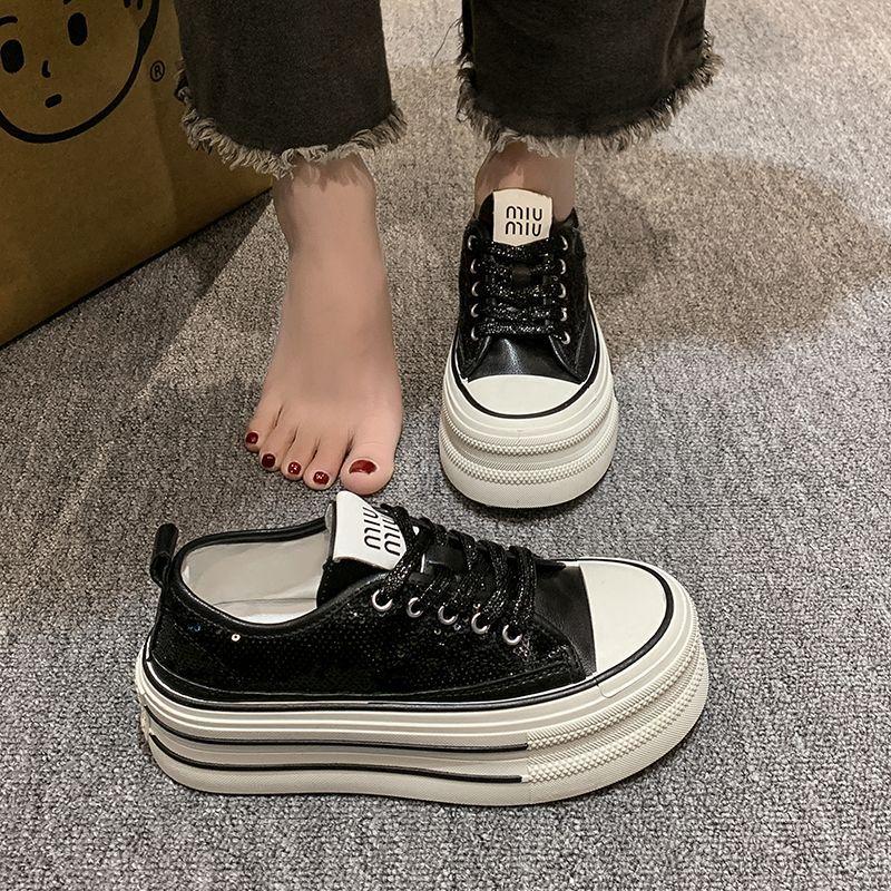 Silver Shoes Women's New Spring Women's Shoes Platform Muffin Shoes Versatile Canvas Shoes