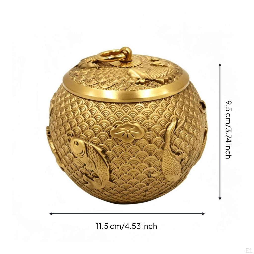 Copper Alloy Tea Tin Canister with Lid Decorative Storage Container Embossed