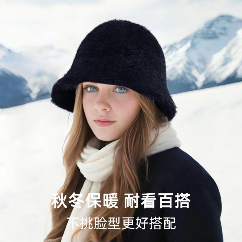 Hut mit kleinem Gesicht Damen Herbst und Winter Temperament Kaninchenplüsch Fischerhut vielseitiger Fischerhut thermischer Beckenhut Tide