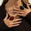 Salircon Classico Semplice Geometria Rosso Ovale Resina Anello Dito Donna Vintage Elegante Anelli Fascino Accessori Festa Gioielli Regalo