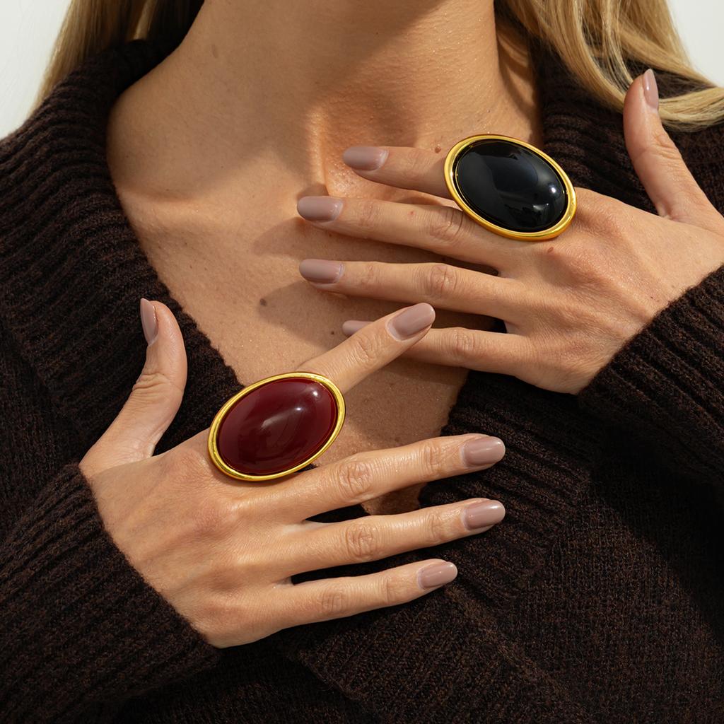 Salircon Classico Semplice Geometria Rosso Ovale Resina Anello Dito Donna Vintage Elegante Anelli Fascino Accessori Festa Gioielli Regalo