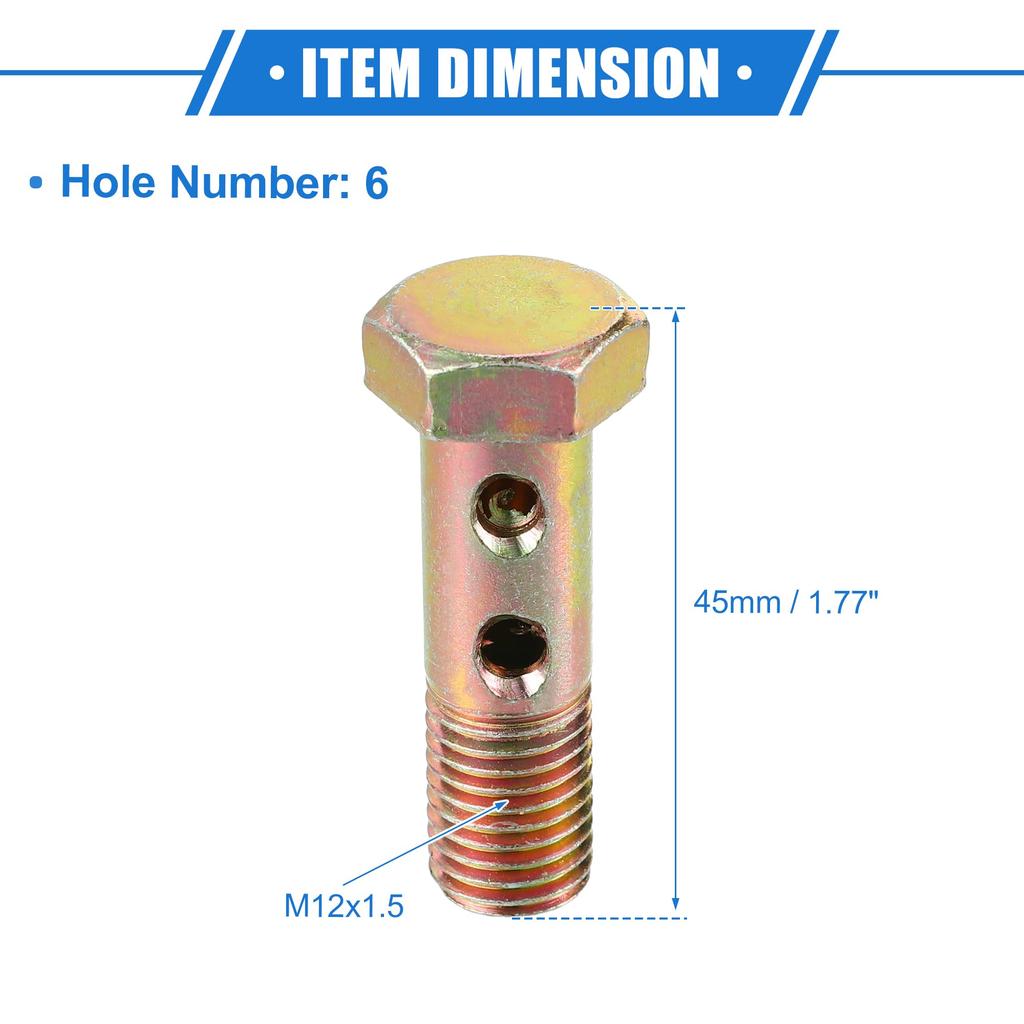 VekAuto Double Banjo Bolt Kit M12x1.5 45mm Length Metric Thread Turbo Brake Line Fitting