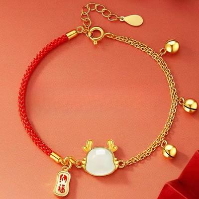 Yuling Dragon Red Rope Bracelet Women's Fashion Chinese Style Gift for Girlfriend Woven Hand Rope Jewelry