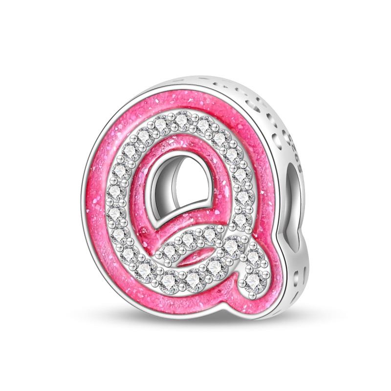 Měď Originální 26 Růžová Barbie Písmena Korálky přívěsky Pasují na Náramek Náramek Náhrdelník Ženy Luxusní DIY Šperky Jemný Dárek