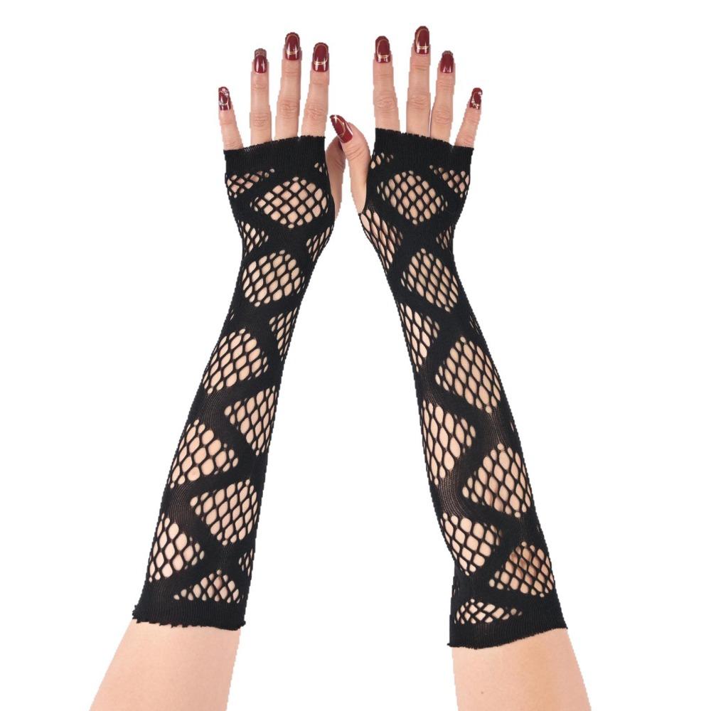 Star Fishnet Long Mesh Gloves Performance Dance Fingeless Gloves Halloween Costume