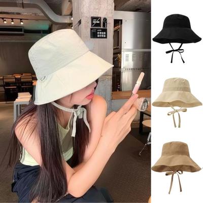 Simple Solid Color Sunscreen Bucket Hat Summer Breathable Adjustable Fisherman Hat For Women Outdoor Travel Wide Brim Sun Hat
