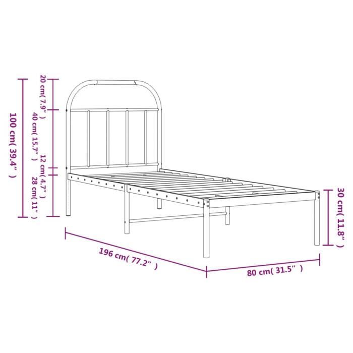 VidaXL Metal Bed Frame with Headboard Black 75x190 Cm 353625