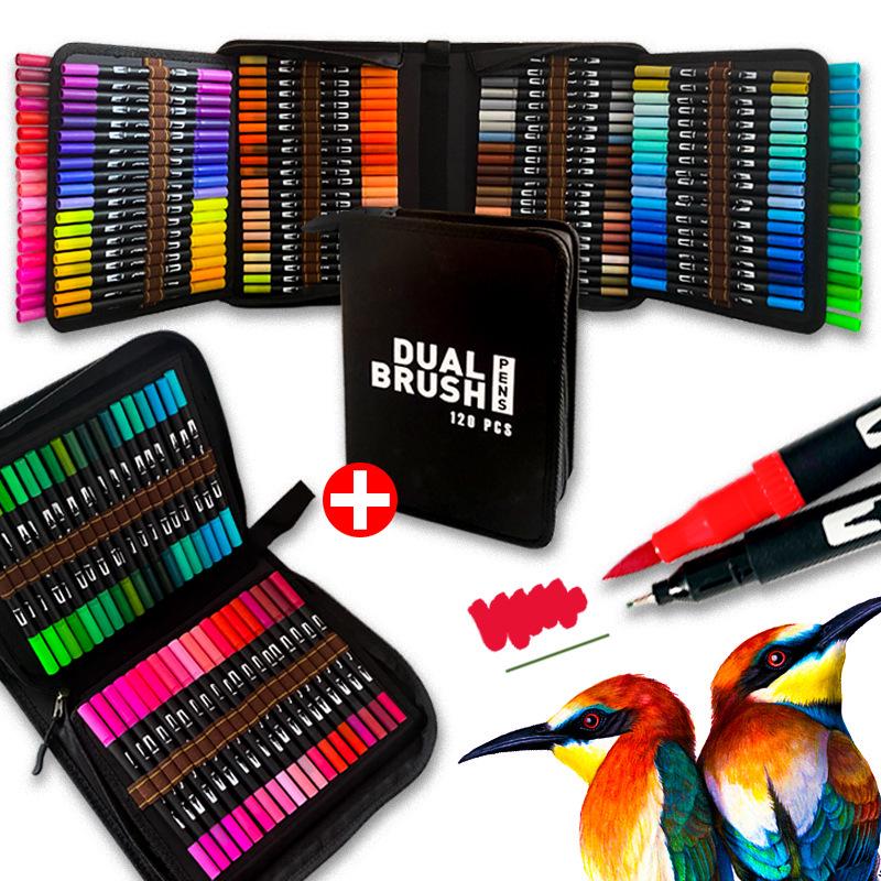 120-Color Double-Ended Soft Tip Watercolor Pen Set for Children's Drawing Art Supplies