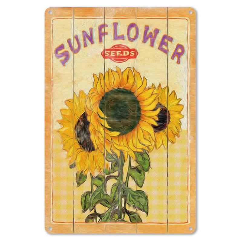 Sunflower Metal Tin Signs Retro Sunflower Vase Rustic Farmhouse Retro Tin Signs Wall Decor Man Cave Home Pub Metal Signs
