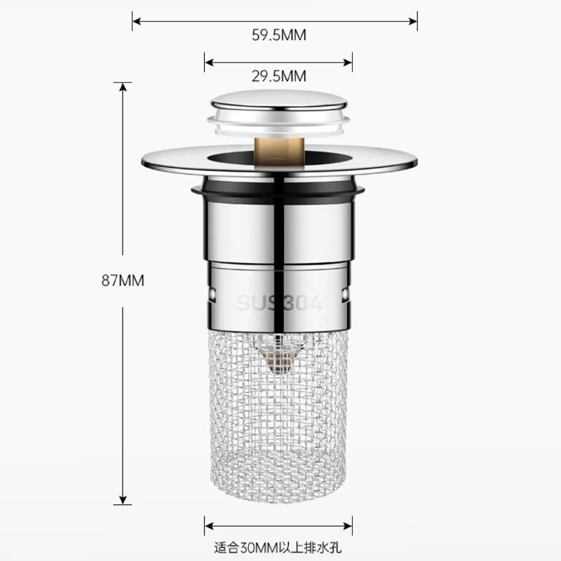 

Kitchen Anti Odor Pop-Up Bounce Basin Stopper Hair Catcher Shower Sink Household Strainer Stainless Steel Filter Bouncing Core ABS срібний