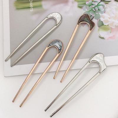 Fashion Luxury Hair Clips Silver Gold Hair Accessories Elegant Enamel Hairpin For Women Metal U Shape Hair Stick Alloy Ornament