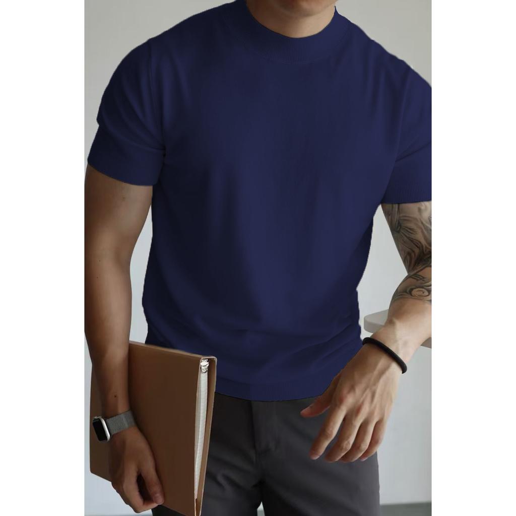 Men's Solid Color Slim-fitting Business Commuting Breathable T-shirt Trendy Foreign Trade Cross-border Wholesale
