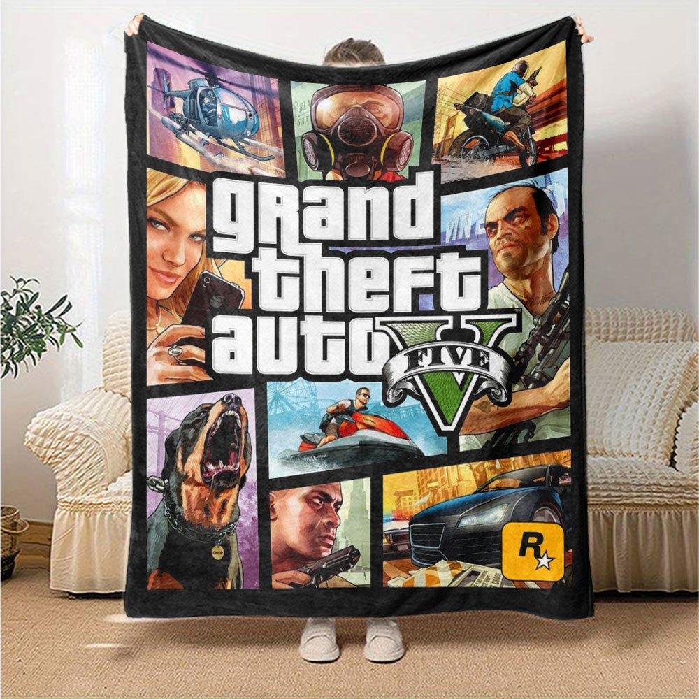 1 Stück Grand Theft Auto Weiche Flanelldecke mit Designer-Print Eine kuschelige Decke für alle Jahreszeiten, perfekt für das Sofa, Bett, Büro