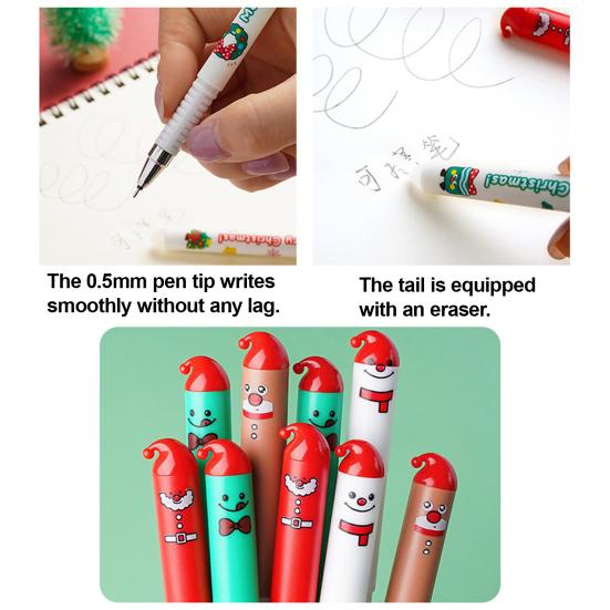 4Pcs Christmas Erasable Pens Santa Snowman Reindeer Patterns Gel Pens 0.5mm Refillable Writing Pens School Office Supplies