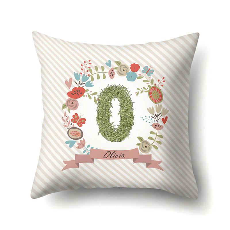 Polyester Pillowcase Car Decoration Home 26 English Letters Plant Wavy Print Pillowcase