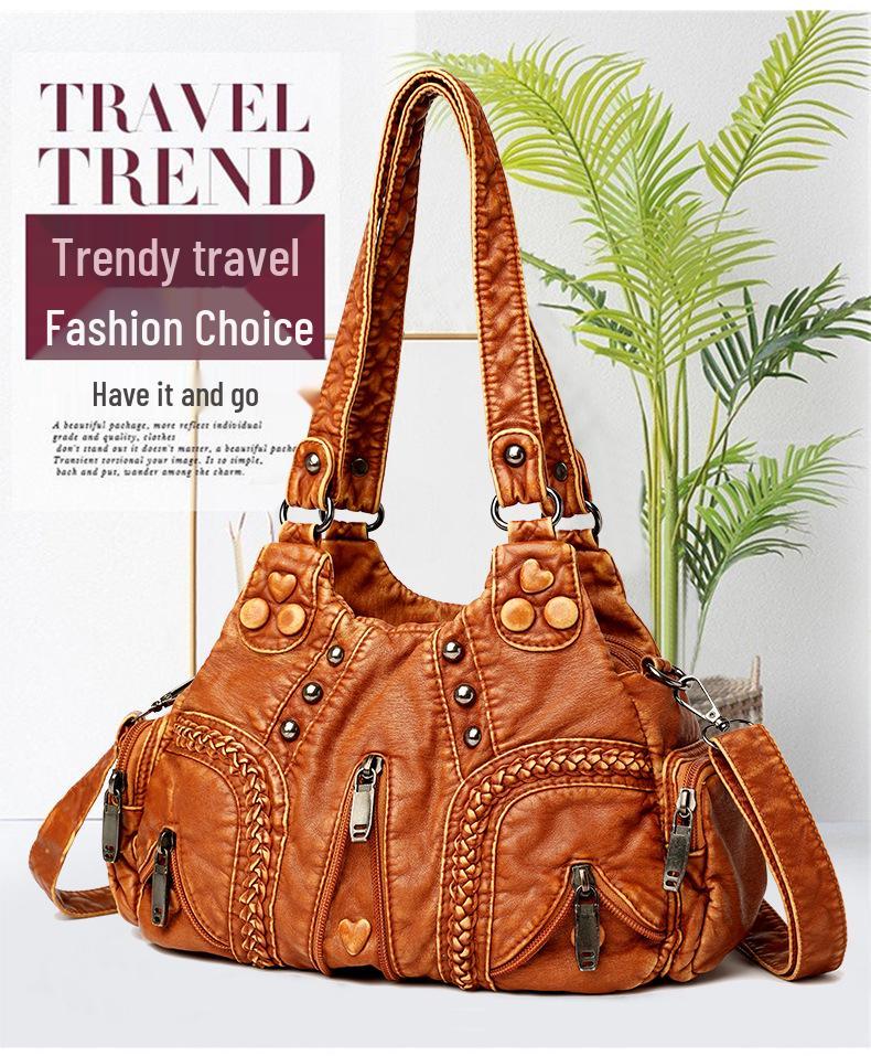 Large Capacity Soft Leather Single-Shoulder Crossbody Bag for Middle-Aged Women - Multi-Layer Casual Handbag