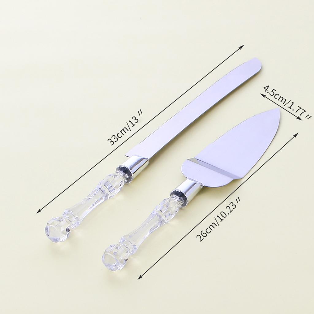 Wedding Clear Cake Cutter and Server Set with Crystal Handle Cake Cutting Set Reusable Wedding Reception Tableware Supplies