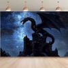 2D Schwarz-Drachenburg Wandteppich, Mittelalterliche Burg mit Drachen und Sternenhimmel