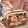Pencil Case with Compartments Pencil Pouch Clear Pen Bag with Sticker Pendant for Office School