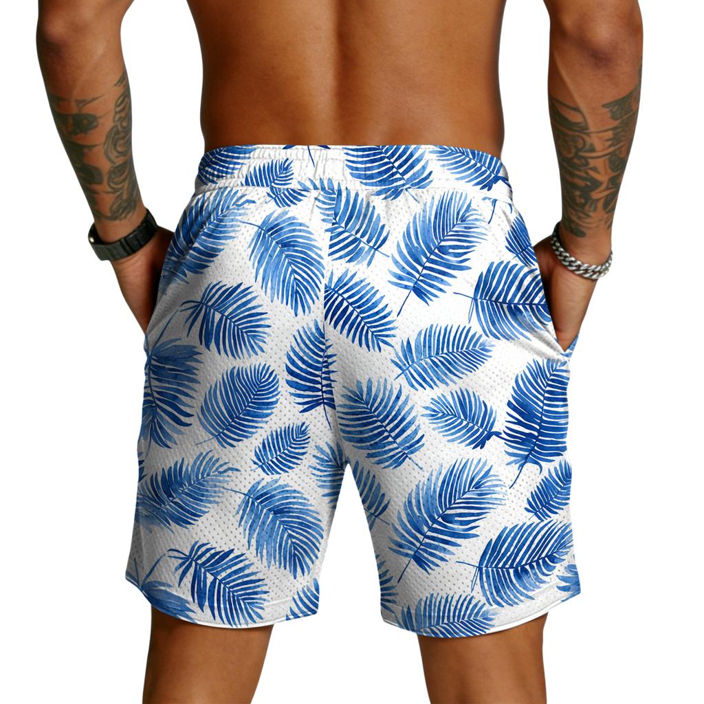 Herren Freizeitshorts mit Kordelzug Leichte Schnelltrocknende Fünf-Punkt-Länge Hawaiianischer Print Sommer Strandmode Badeshorts