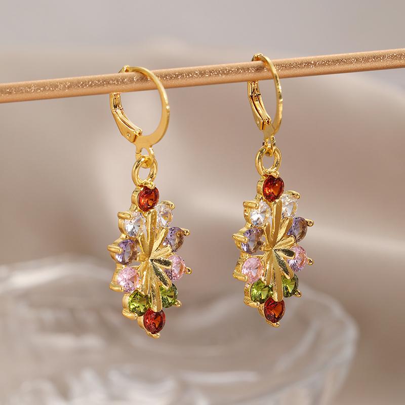 Bohemian Style Colorful Synthetic Zirconia Pendant Earrings, Elegant Accessories for Women's Holiday Parties, Perfect Gift