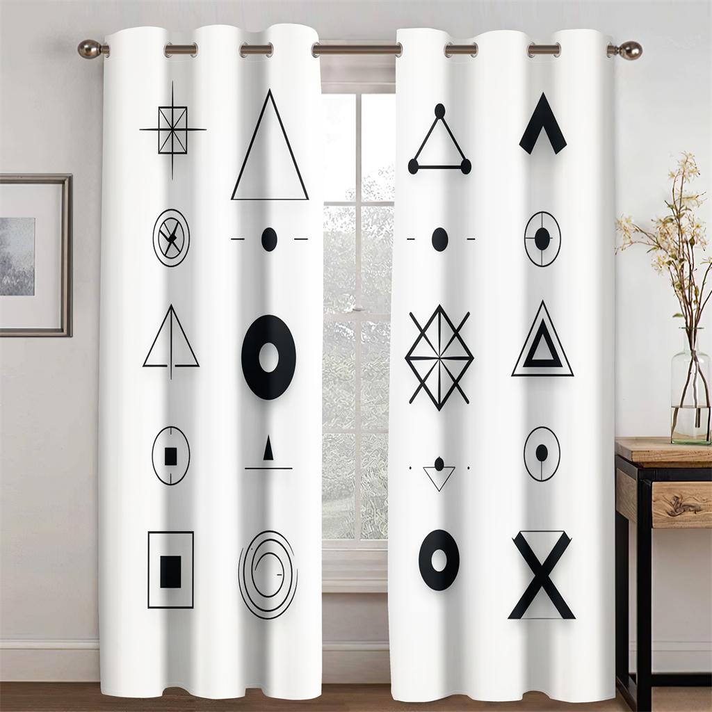 Svart & Vit Enkla Mode Linjer Geometriskt Mönster Gardiner Sovrumsinredning Kontorsområde Vardagsrum Barnrum 2 Paneler