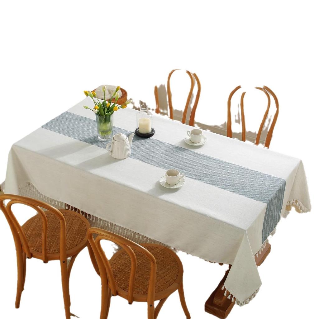 Tablecloth Ins European And American Style Lace Cotton And Linen Fabric Striped Simple Square Dining Table Mat Coffee Table Tablecloth Ins Style
