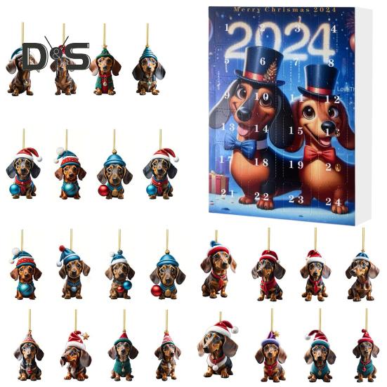 2024 Pet Advent Calendar 2D Flat Acrylic Cat Dog Pendants Christmas Tree Hanging Ornament Xmas Countdown Calendar for Home Decor