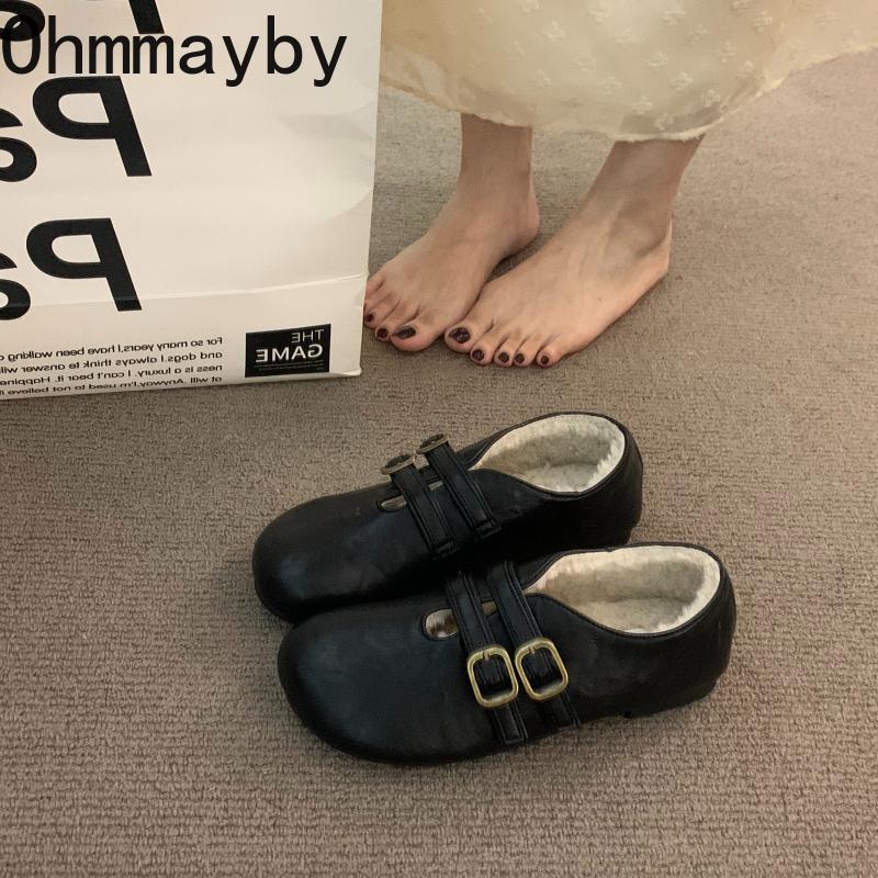 Warm Cotton Women Ballet Flats Comfort Soft Sole Short Plush Mary Jane Shoes Outdoor Grandma's shoes For Autumn Winter