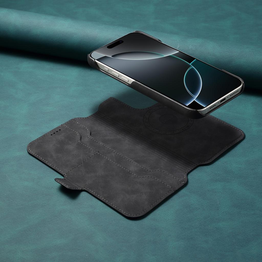 DENIOR B07 For iPhone 16 Pro Max Case Leather+PC Magnetic Detachable Wallet Phone Cover