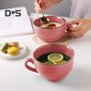 Ciotola da Colazione in Ceramica 700ml Tazza da Zuppa con Coperchio e Cucchiaio Adatta a Microonde e Forno Ciotola da Zuppa di Grande Capacità per Farina d'Avena Noodles