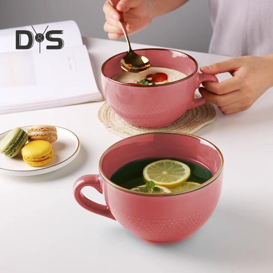 Ciotola da Colazione in Ceramica 700ml Tazza da Zuppa con Coperchio e Cucchiaio Adatta a Microonde e Forno Ciotola da Zuppa di Grande Capacità per Farina d'Avena Noodles