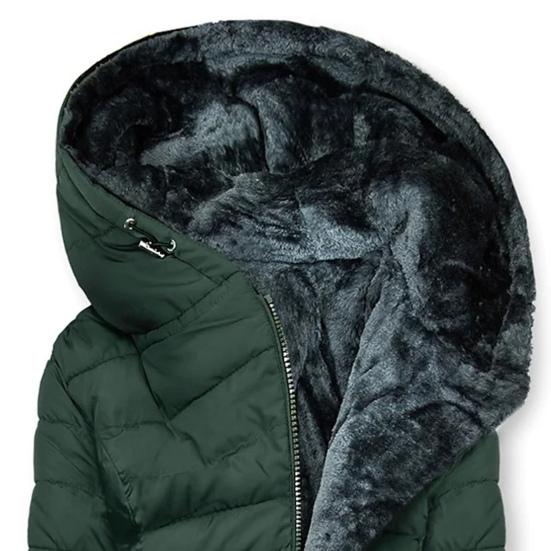 Damen Winter Winddichter Puffer Mantel Dickes Fleece Gefüttert Daunenjacke Reißverschluss Kapuzenparka Oberbekleidung mit Taschen
