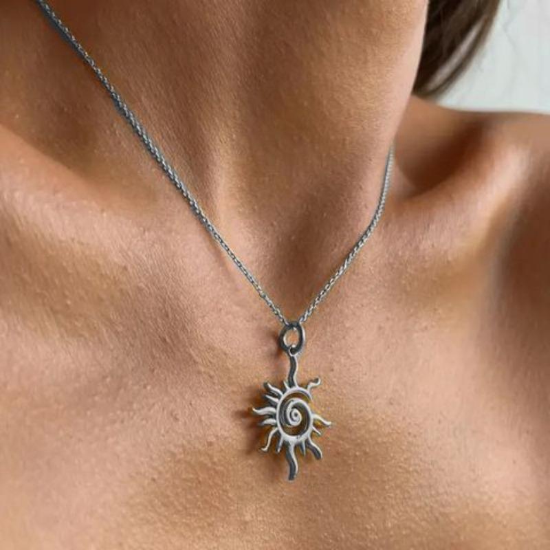 European Punk Sun & Flame Pendant, Vintage Retro Men's Fashion Necklace