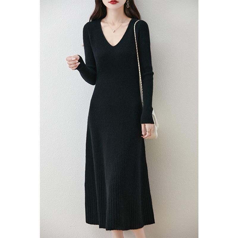 

Женское кашемировое платье Qinghe кашемир 30% кашемир 70% шерсть осенне-зимняя кашемировая юбка мягкая и теплая XXL чёрный