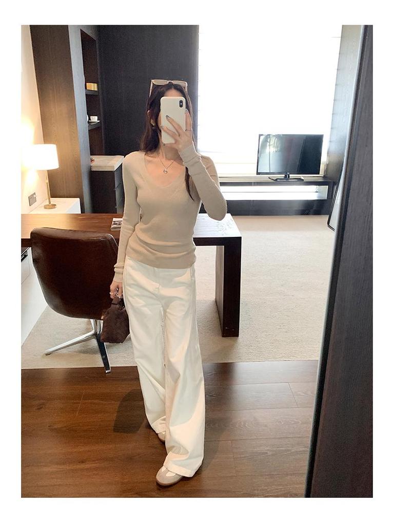 Women's European V-Neck Slim-Fit Knit Sweater - Spring/Autumn 2026 Collection