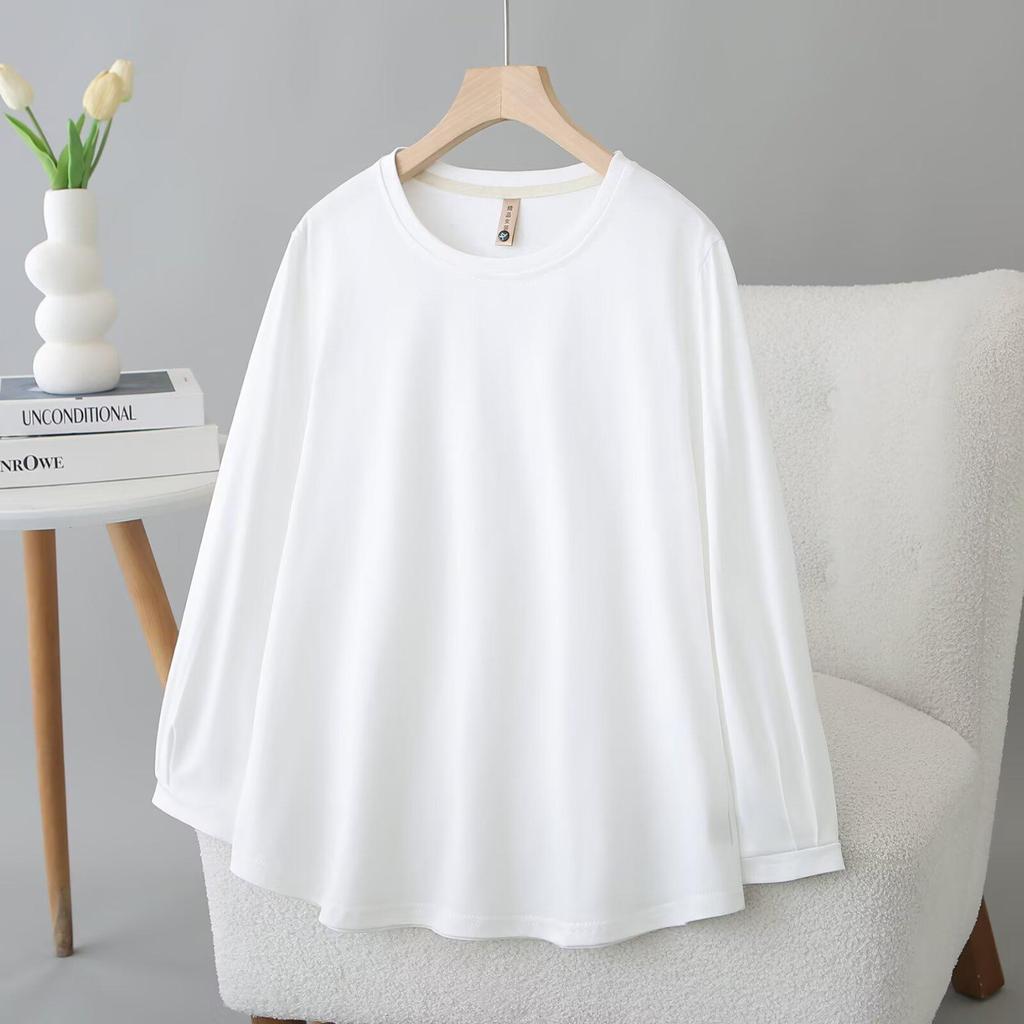 Frühling/Sommer 2026 Damen Plus Size Baumwoll-T-Shirt mit Sieben-Viertel-Ärmeln - Rundhals, Einfach, Vielseitig, Lässiges Oberteil