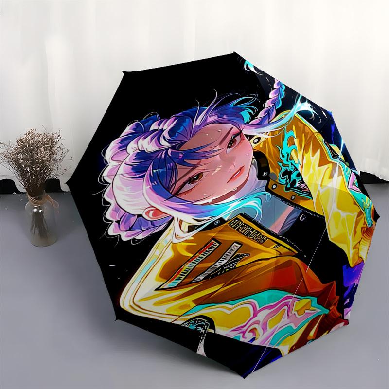 1pc Stained Glass Deer Windowpane Design Automatic Folding Umbrella, Portable 3-Fold Design with 8-Bone Iron Frame, Outdoor for Fans, Travelers, Daily