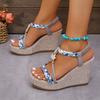 Fashion Mixed Colours Woven Spaghetti Straps Thick Platform Sandals Womens Summer Super High Heel Sandels Outdoor Beach Non-Slip Sandals