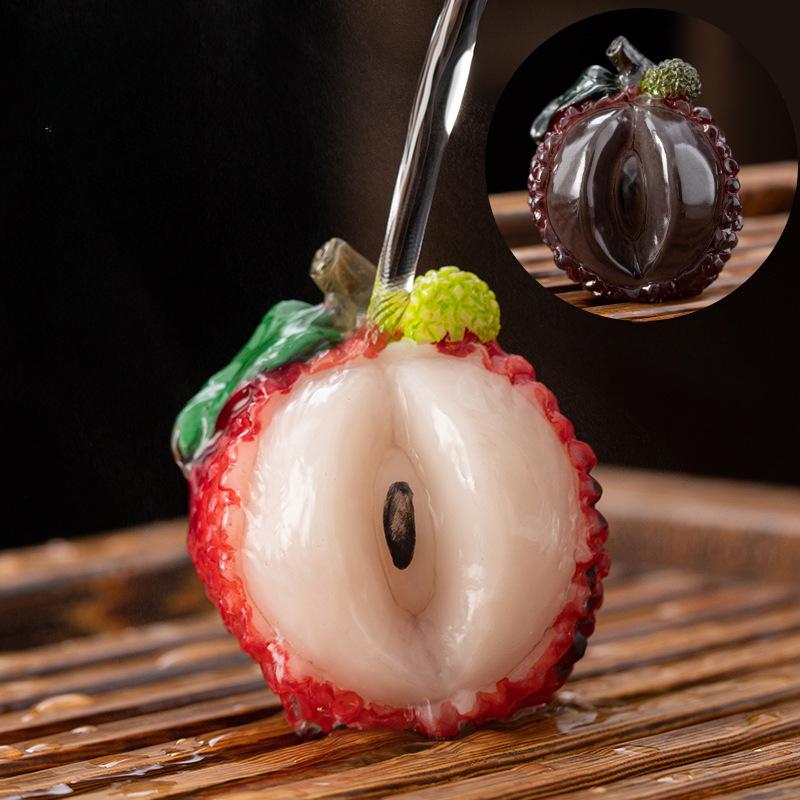 Creative Resin Color Changing Tea Pets Persimmon Ruyi Lychee Fruit Color Changing Tea Pets Home Desktop Decoration Ornaments