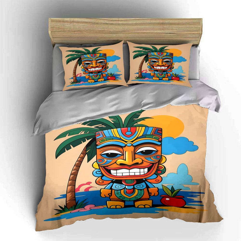 Colorful Tiki Mask Design. Bedding Sets Duvet Cover Sets Duvet Covers Pillowcases(1*Duvet Cover 2*Pillowcases Without Duvet Insert)
