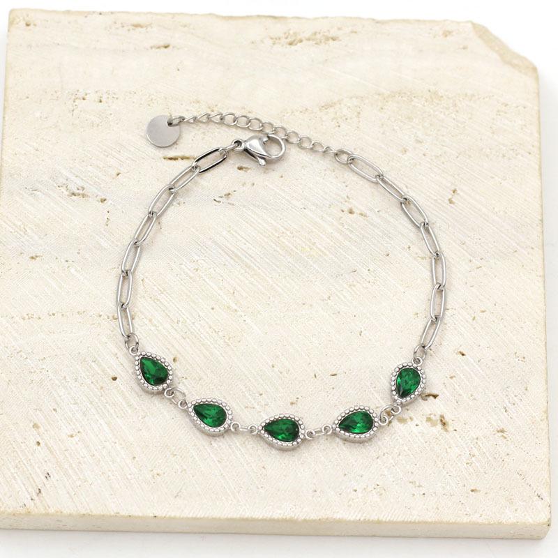 Elegant Gold-Plated Stainless Steel French Bracelet with Green Zirconia