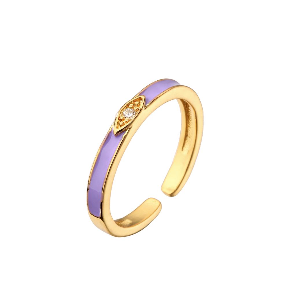 Women Gold Plated Dripping Oil Ring Micro Inlaid Zircon Adjustable Enamel Eternity Band