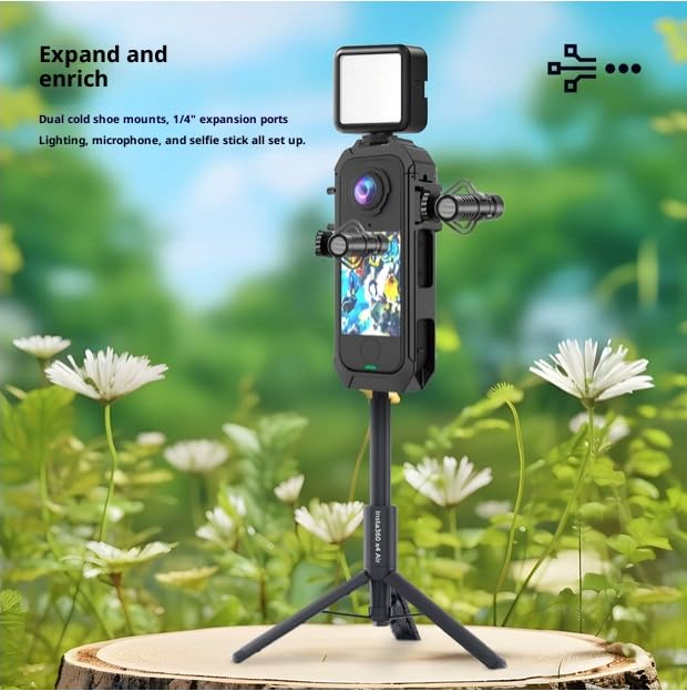 Insta360 X4 Air Camera Expansion Alloy with Screw Dual Cold Shoe and Quick Release Interface for and Video Cage, ABS/Aluminum 1/4" Hole, Mounts,