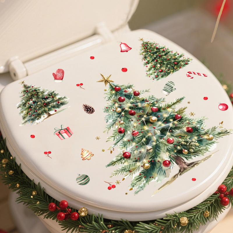 Festive Christmas Tree Toilet Sticker - Removable, Self-Adhesive Holiday Decor