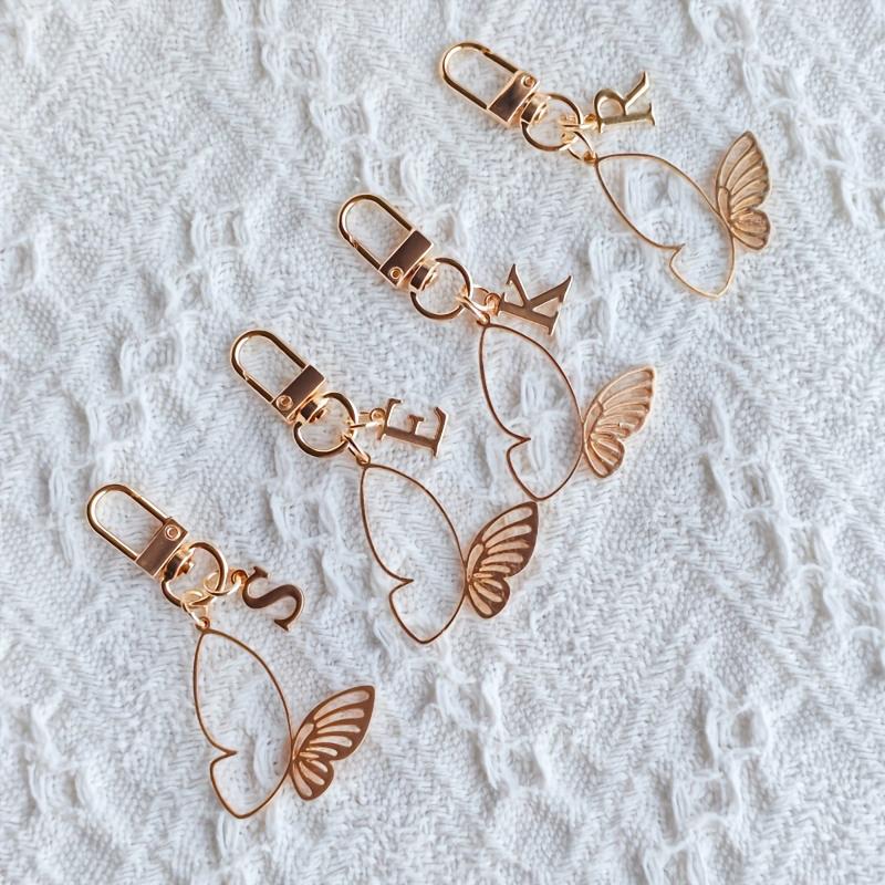 1PC Alphabet Luxury A-Z Fashionable Keychain Vintage Alloy Artistic Gold Hollow Butterfly Elegant