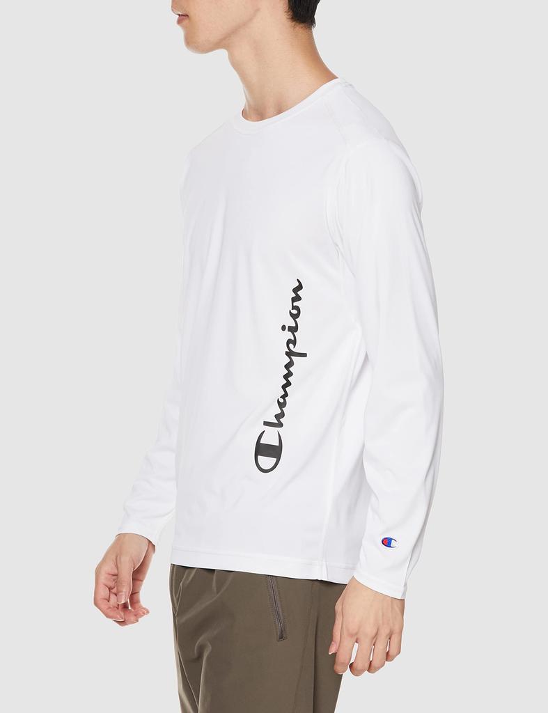 Champion Long Sleeve Crew Neck Sizes UV Odor Script Large Men's T-Shirt, C3-WS402, Quick-Drying, Protection, Resistant, Logo, White,
